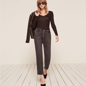 Reformation Distressed Black Kick Flare Jean (Pacific) SZ 26